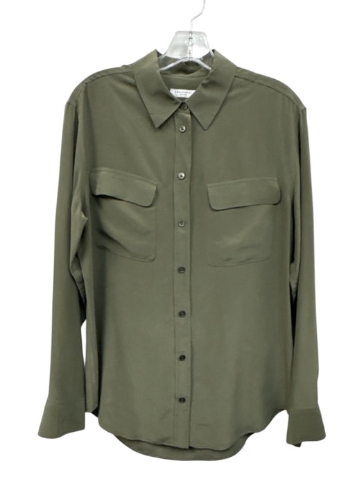 Equipment Size S Green Silk Long Sleeve Button Front Top Green / S