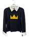 Alice + Olivia Size M Black & Multi Wool Long Sleeve Collar Knit Graphic Top Black & Multi / M