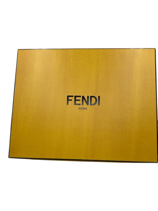 Fendi Shoe Size 38.5 White Embossed Leather Square Toe Gold Logo Slingback Pumps White / 38.5