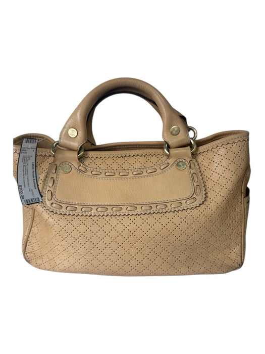 Celine Tan Leather Perforated Top Handles Bag Tan