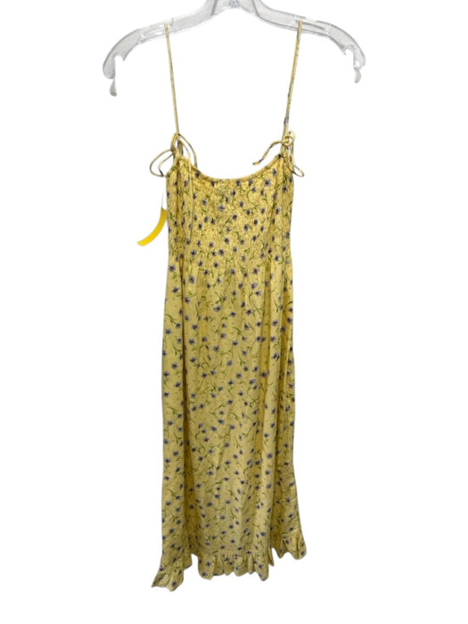 Motel Size XS Yellow, Purple & Green Viscose Spaghetti Strap Floral Midi Dress Yellow, Purple & Green / XS