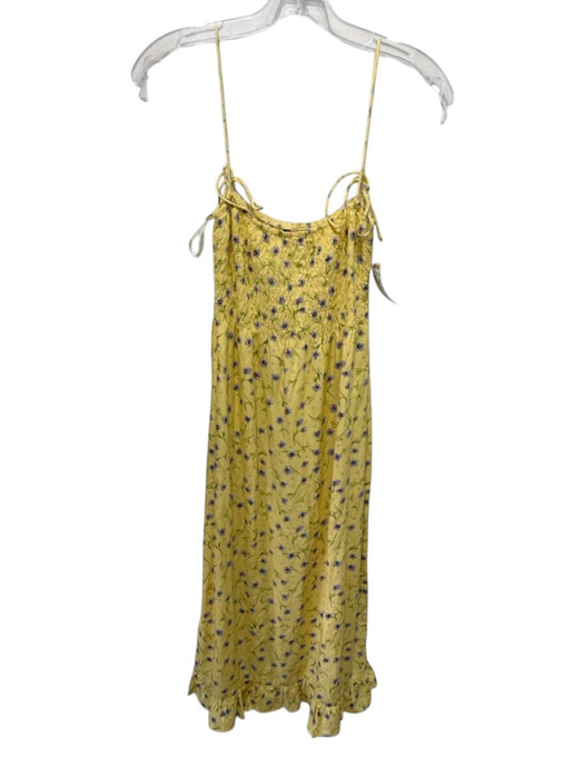 Motel Size XS Yellow, Purple & Green Viscose Spaghetti Strap Floral Midi Dress Yellow, Purple & Green / XS