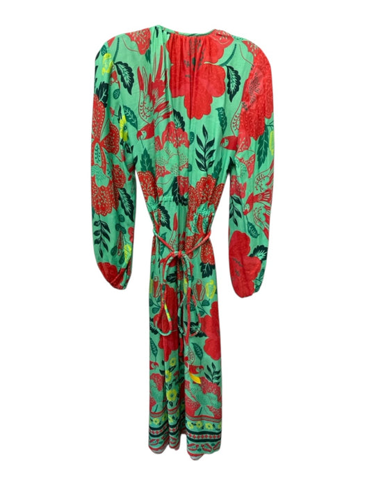Farm Rio Size M Green, Red & Multi Long Balloon Sleeve Birds & Leaves Dress Green, Red & Multi / M