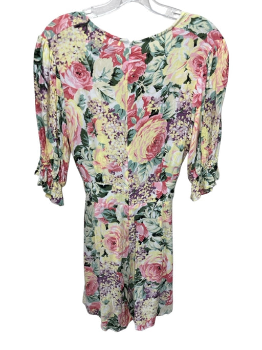 Faithful The Brand Size 4 Yellow, Purple & Multi Rayon Floral V Neck Sash Romper Yellow, Purple & Multi / 4