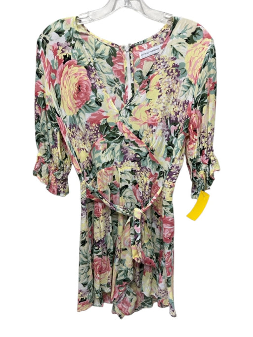 Faithful The Brand Size 4 Yellow, Purple & Multi Rayon Floral V Neck Sash Romper Yellow, Purple & Multi / 4