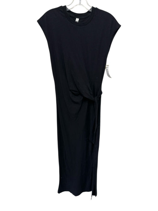 Daily Practice Size XXS Black Cotton Sleeveless Crew Neck Waist tie Maxi Dress Black / XXS