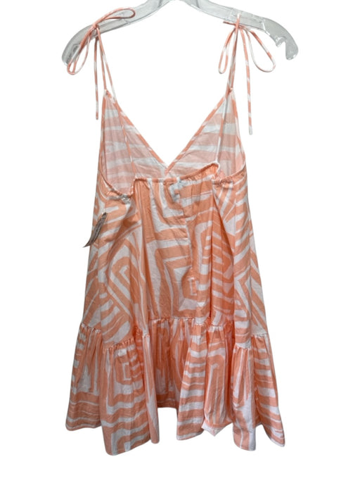 Maeve Size S Orange & White Cotton Spaghetti Strap Abstract Ruffle Hem Dress Orange & White / S