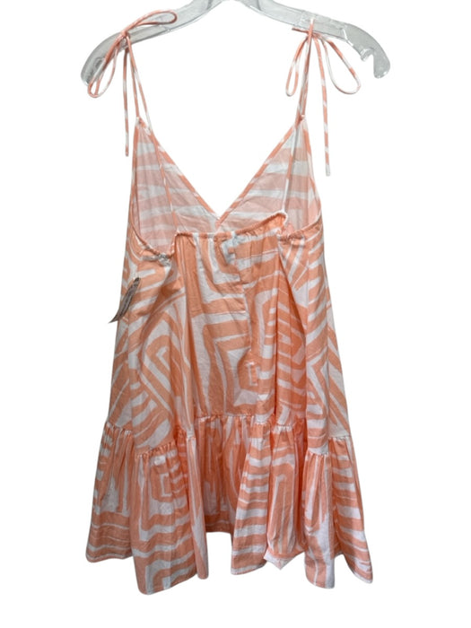 Maeve Size S Orange & White Cotton Spaghetti Strap Abstract Ruffle Hem Dress Orange & White / S