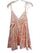 Maeve Size S Orange & White Cotton Spaghetti Strap Abstract Ruffle Hem Dress Orange & White / S
