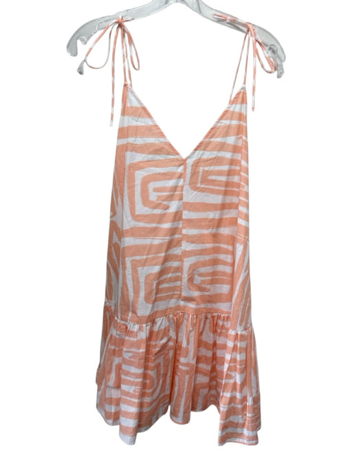 Maeve Size S Orange & White Cotton Spaghetti Strap Abstract Ruffle Hem Dress Orange & White / S