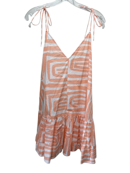 Maeve Size S Orange & White Cotton Spaghetti Strap Abstract Ruffle Hem Dress Orange & White / S