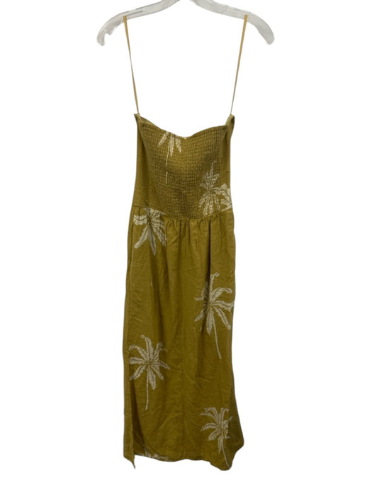 Celandine Size XXS Mustard Yellow & White Linen & Viscose Strapless Midi Dress Mustard Yellow & White / XXS