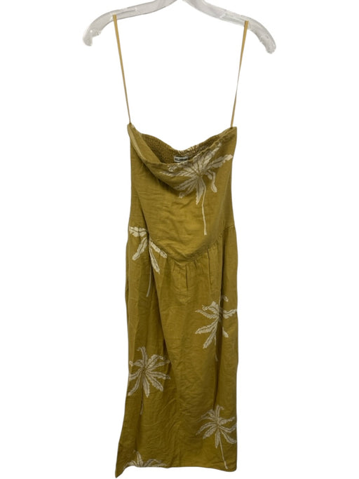 Celandine Size XXS Mustard Yellow & White Linen & Viscose Strapless Midi Dress Mustard Yellow & White / XXS