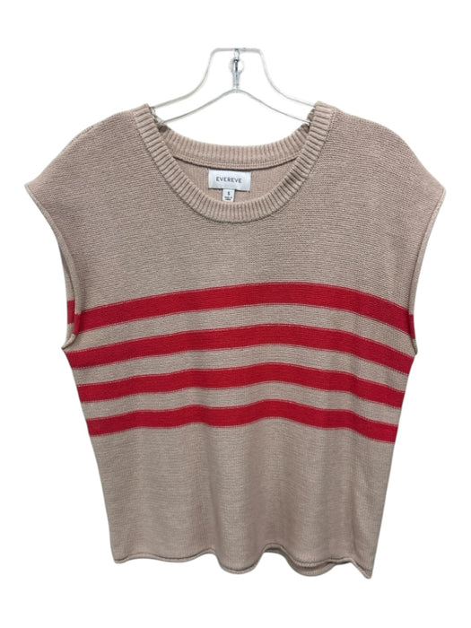 Evereve Size S Beige & Red Cotton Striped Sleeveless Knit Top Beige & Red / S