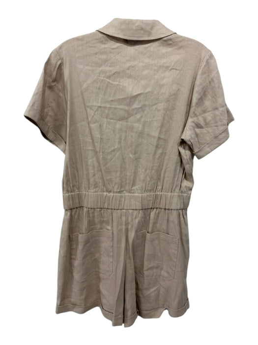 Gianni Bini Size M Beige Linen Blend Collared Short Sleeve Elastic Waist Romper Beige / M
