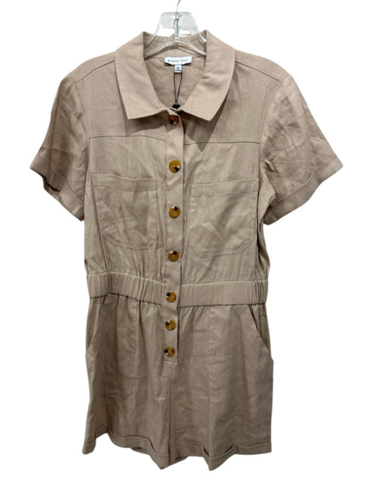 Gianni Bini Size M Beige Linen Blend Collared Short Sleeve Elastic Waist Romper Beige / M