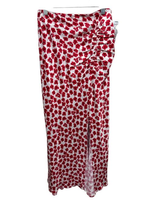 Maeve Size XXS White & Red Viscose Silk Feel Floral Front Slit Midi Skirt White & Red / XXS