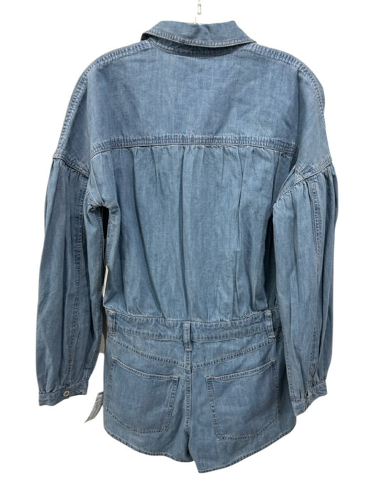 We The Free Size S Light Wash Cotton Denim Long Sleeve Button Front Short Romper Light Wash / S