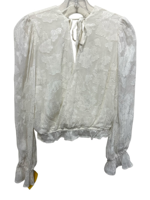 Anthropologie Size S White Polyester Surplice Long Sleeve Floral Tie Back Top White / S