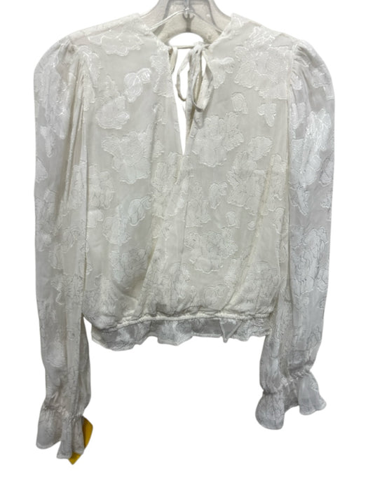 Anthropologie Size S White Polyester Surplice Long Sleeve Floral Tie Back Top White / S
