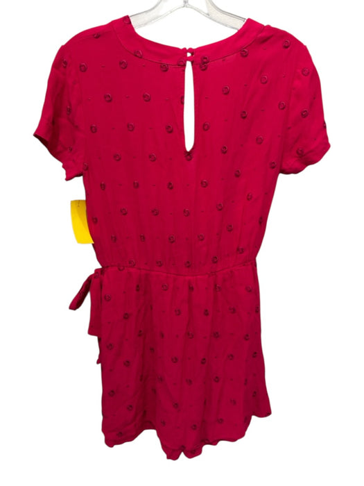Anthropologie Size S Red Viscose Short Sleeve Circle Embroidery Surplice Romper Red / S