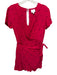 Anthropologie Size S Red Viscose Short Sleeve Circle Embroidery Surplice Romper Red / S