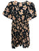 Anthropologie Size S Black, Tan & Pink Cotton Short Sleeve Floral V Neck Dress Black, Tan & Pink / S
