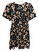 Anthropologie Size S Black, Tan & Pink Cotton Short Sleeve Floral V Neck Dress Black, Tan & Pink / S