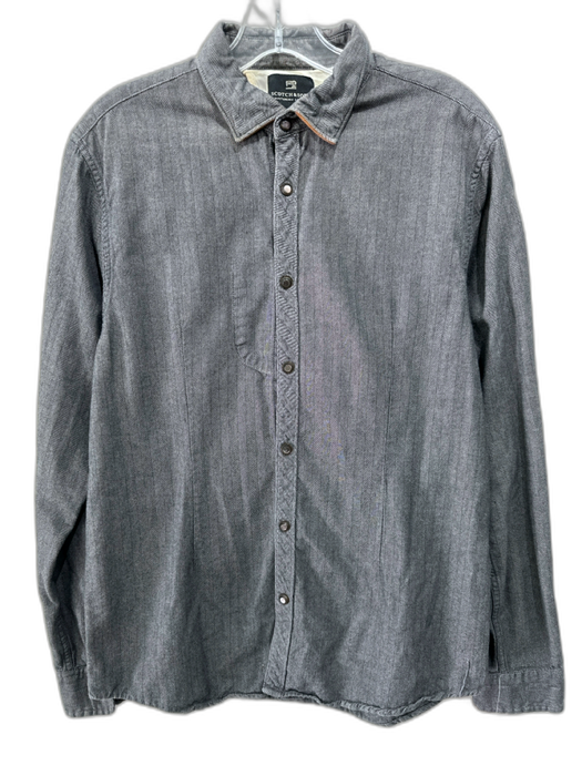 Scotch & Soda Size L Gray Cotton Herringbone Button up Men's Long Sleeve Shirt Gray / L