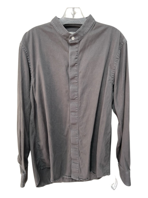 Steven Alan Size L Gray Cotton Blend Solid No Collar Men's Long Sleeve Shirt L