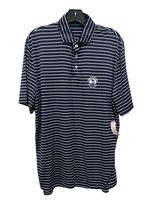 RLX Size M Navy & White Synthetic Striped Polo Men's Short Sleeve M