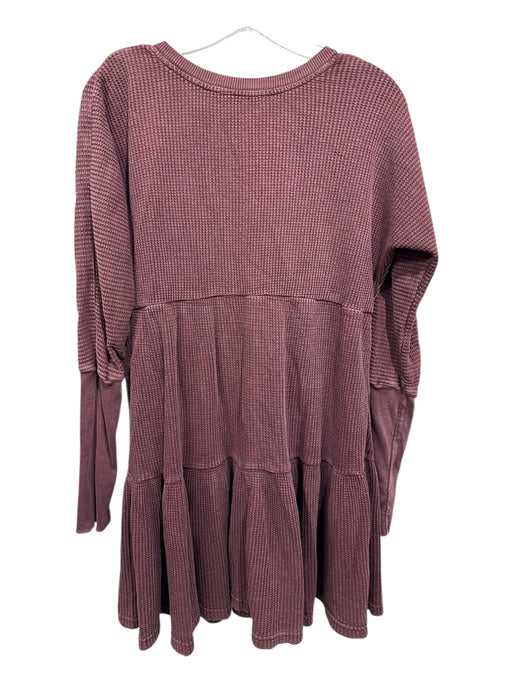 Free People Size M Burgundy Cotton Waffle Long Sleeve 1/4 Button Tiered Dress Burgundy / M