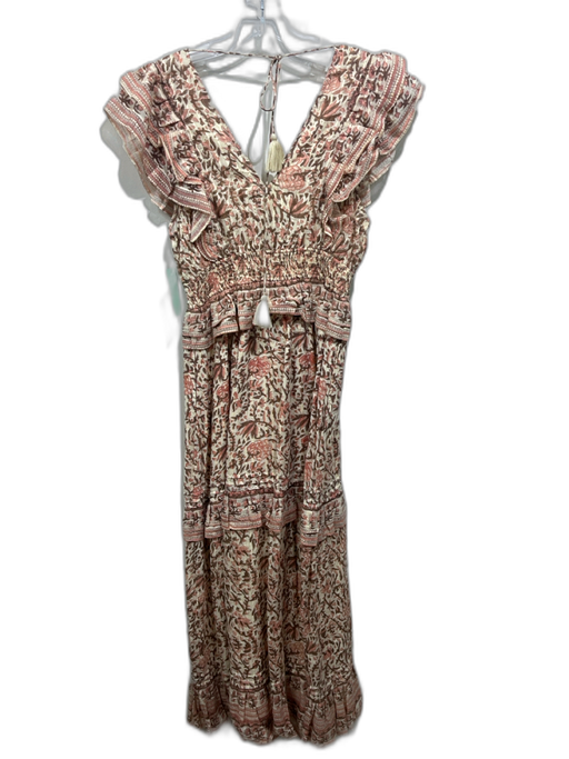 Cleobella Size XS Cream, brown & pink Cotton Double V Neck Floral Dress Cream, brown & pink / XS