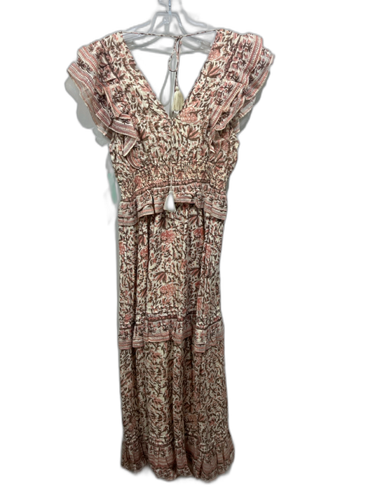Cleobella Size XS Cream, brown & pink Cotton Double V Neck Floral Dress Cream, brown & pink / XS