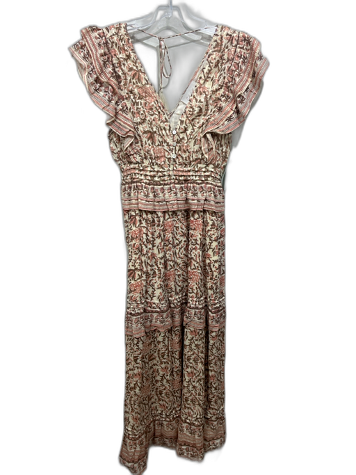 Cleobella Size XS Cream, brown & pink Cotton Double V Neck Floral Dress Cream, brown & pink / XS