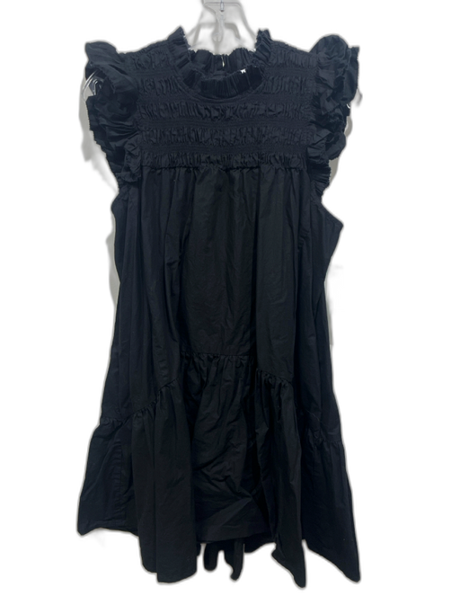 Love The Label Size L Black Cotton Ruffle Cap Sleeve Smocked Top Tiered Dress Black / L