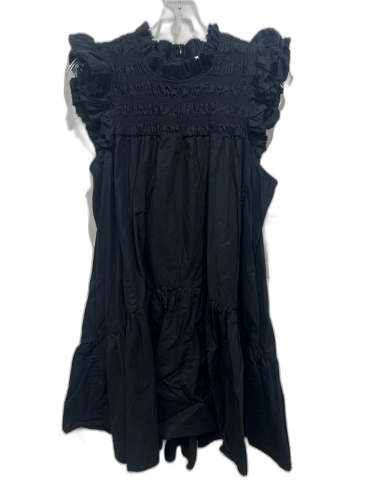 Love The Label Size L Black Cotton Ruffle Cap Sleeve Smocked Top Tiered Dress Black / L
