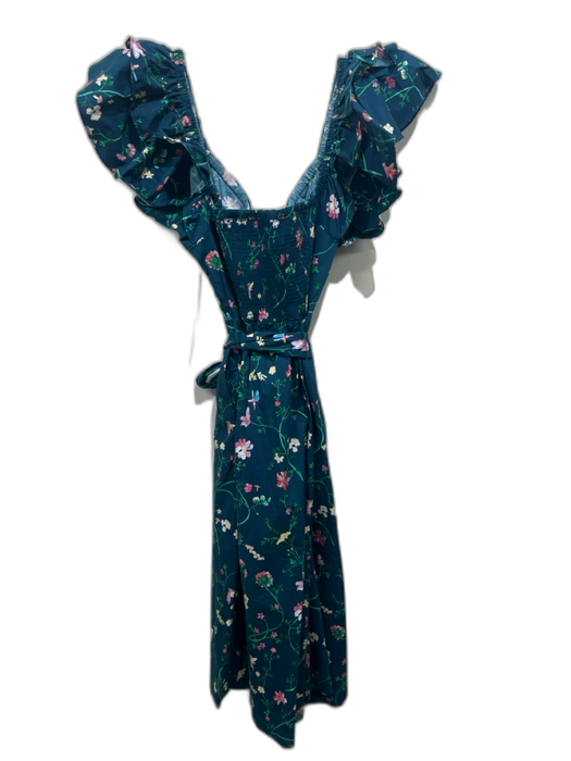 Hill House Size M Dark Green, Pink & Multi Cotton Ruffle Cap Sleeve Floral Dress Dark Green, Pink & Multi / M