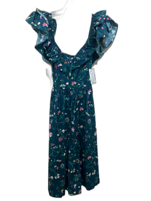 Hill House Size M Dark Green, Pink & Multi Cotton Ruffle Cap Sleeve Floral Dress Dark Green, Pink & Multi / M