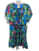 Farm Rio Size M Blue, Green & Multi Cotton Ruffle Cap Sleeve Floral V Neck Dress Blue, Green & Multi / M