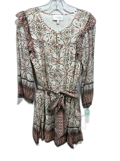Cleobella Size M Cream, Green & Pink Cotton Long Balloon Sleeve Floral Dress Cream, Green & Pink / M