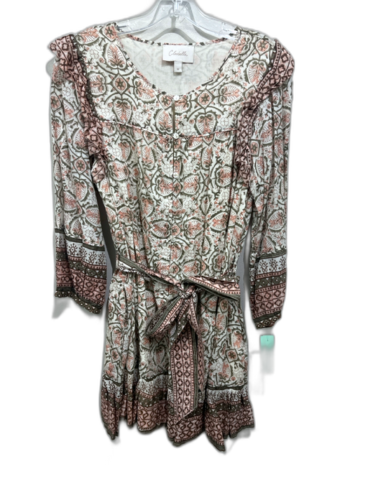 Cleobella Size M Cream, Green & Pink Cotton Long Balloon Sleeve Floral Dress Cream, Green & Pink / M