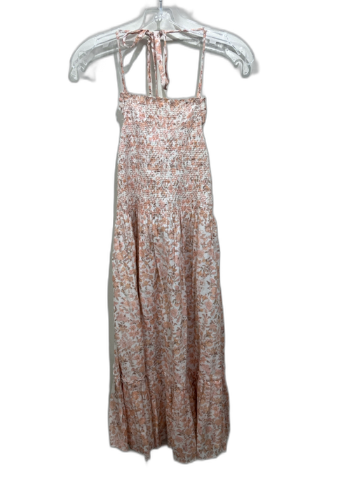 Love Shack Fancy Size M White, Pink & Orange Cotton Smocked Top Halter Dress White, Pink & Orange / M