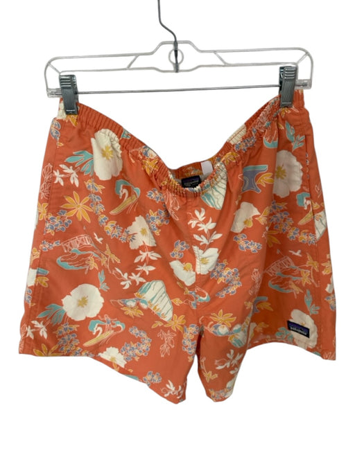 Patagonia Size L Orange & Baby Blue costal design/scene Draw Cord Swim Trunks Orange & Baby Blue / L