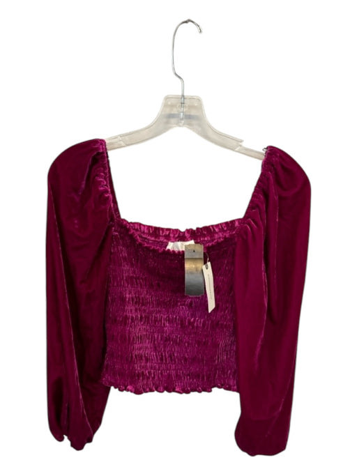 Anthropologie Size S Magenta Viscose Blend Velvet Ruched Square Neck Top Magenta / S