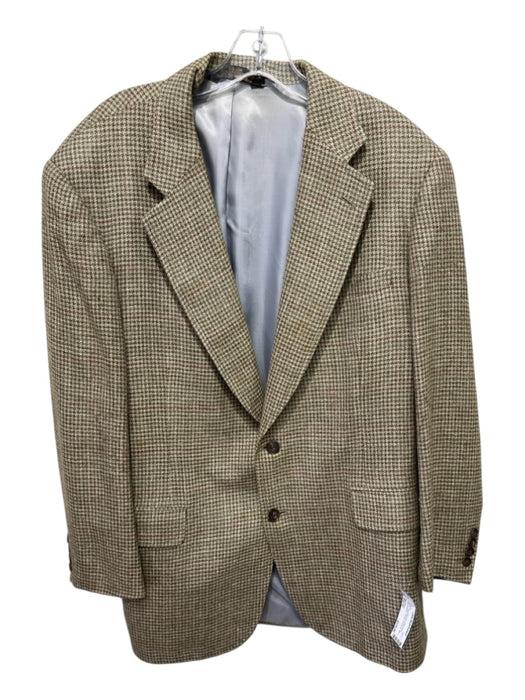 Paul Stuart AS IS Tan & Red Print Wool Blend Houndstooth 2 Button Men's Blazer Est 41