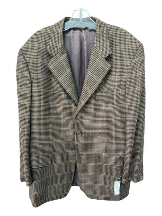 Isaia Brown & Beige Print Wool Plaid 3 button Men's Blazer 46