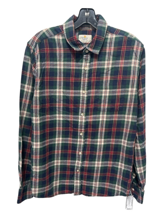 Marine Layer Size M Green & Blue Cotton Blend Plaid Flannel Long Sleeve Shirt M