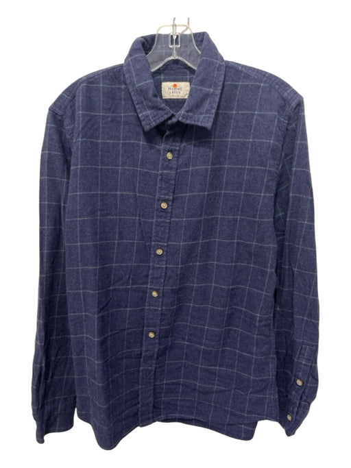 Marine Layer Size M Blue & Gray Cotton Blend Grid Button Down Long Sleeve Shirt M