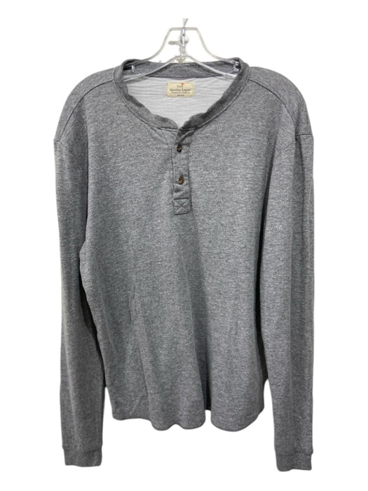 Marine Layer Size M Light Gray Cotton Blend Solid Henley Men's Long Sleeve Shirt M